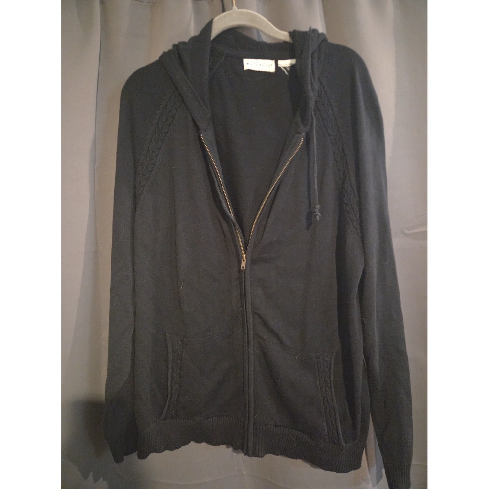 White Stag Women Size L Open Front Long Sleeve Cardigan Sweater Black Pockets